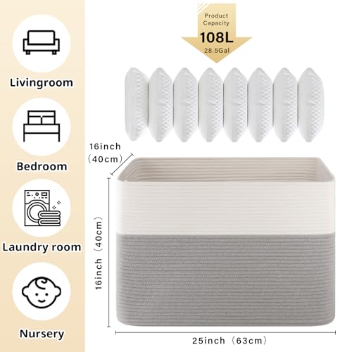 OIAHOMY 108L Extra Large Blanket Basket Dog Toy Basket Grey/White - color: Grey/White