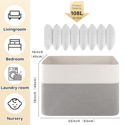 OIAHOMY 108L Extra Large Blanket Basket Dog Toy Basket Grey/White - color: Grey/White