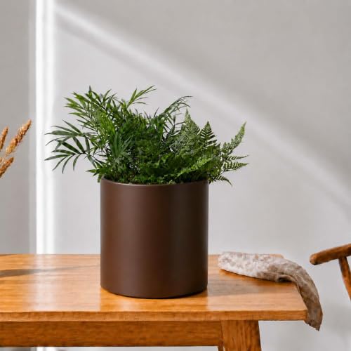 7 Inch Coffee Metal Plant Pot with Drainage Hole, Indoor Outdoor - color: Coffee