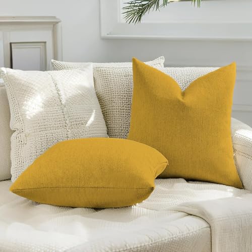 HAUSSY Pack of 2 Faux Linen Lumbar Throw Pillow Covers 12x20 Inch, Cream - color: Mustard Yellow, size: 20" x 12" (Pack of 2)