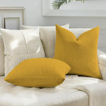 HAUSSY Pack of 2 Faux Linen Lumbar Throw Pillow Covers 12x20 Inch, Cream - color: Mustard Yellow, size: 20" x 12" (Pack of 2)