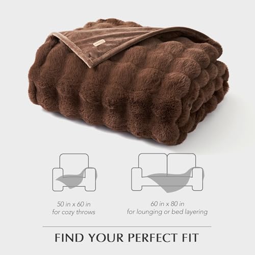 EverGrace Faux Rabbit Fur Bubble Throw Blanket, 50"x60", Chestnut - color: Chestnut, size: 50"x60"