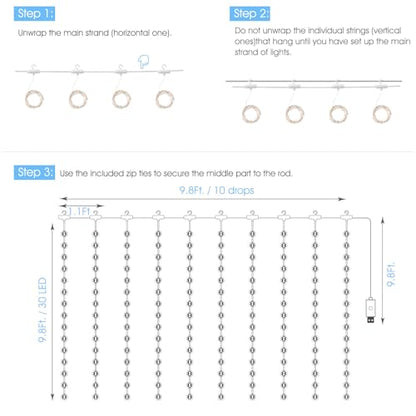 Minetom Curtain Lights, 300 LED Dimmable Twinkle Fairy Lights, 8 Modes - color: White, size: 1 Pack