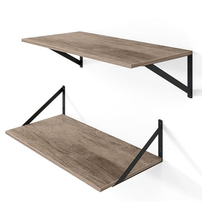 Heimlove 24W x 12D Deep Floating Shelves Set of 2 Grey - color: Grey With Black Metal Bracket, size: 24Wx12Dx5.8H