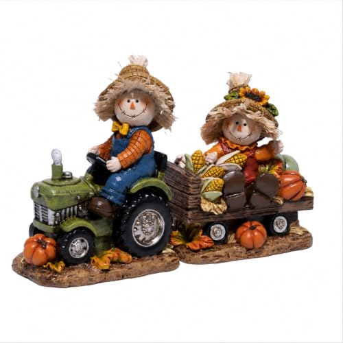 Hodao Thanksgiving Scarecrow Tractor Figurine, Harvest Table Decor - color: Scarecrow Tractor