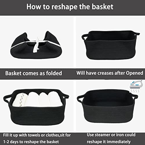 XUANGUO Medium Woven Cotton Rope Storage Basket with Handles, Black - color: black