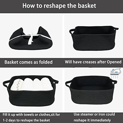 XUANGUO Medium Woven Cotton Rope Storage Basket with Handles, Black - color: black