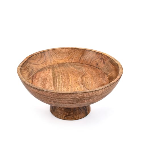 Kaizen Casa Decorative Bowl Pedestal Mango Wood Minimalist Centerpiece Bowl for Kitchen Counter, Entryway, – Raised Wooden Display Bowl – Housewarming & Wedding Gift (10" X 10'' X 4.75")