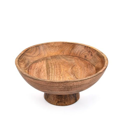 Kaizen Casa Decorative Bowl Pedestal Mango Wood Minimalist Centerpiece Bowl for Kitchen Counter, Entryway, – Raised Wooden Display Bowl – Housewarming & Wedding Gift (10" X 10'' X 4.75")
