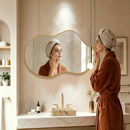 Irregular Asymmetrical Wall Mirror 26x48" with Modern Aluminum Alloy Frame - color: Gold, size: 26"L x 48"W