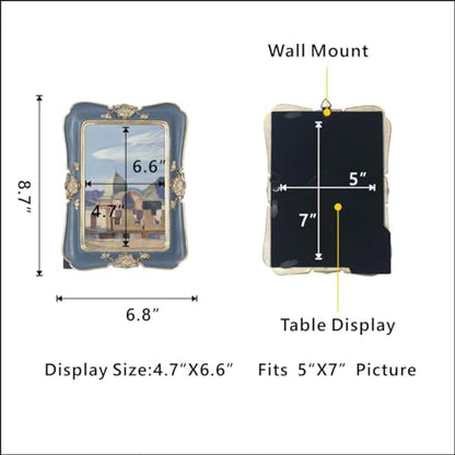 WINPLUS+ Vintage Picture Frame 5x7, Wall Mount and Tabletop Display, Art Gallery Gift (Blue and Gold 5x7) - style: Blue and Gold