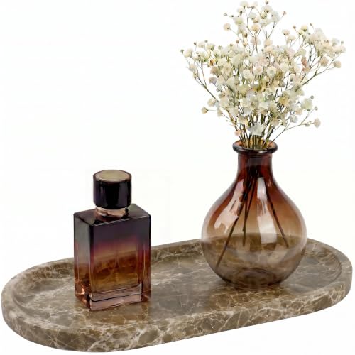 YKAJO Crystal Coffee Brown Oval Marble Tray, 11.8x5.9 Perfume Organizer - color: Crystal Coffee Brown, size: 11.8" x 5.9" x 0.6"