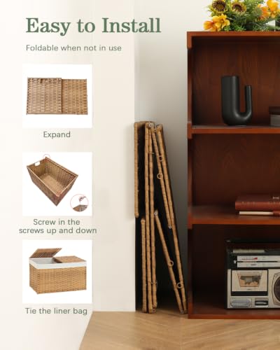 SETVSON Storage Basket with Lid Woven Wicker Baskets, 35L Natural - color: Natural, size: 35L-15.7L*11.8W*11.8H