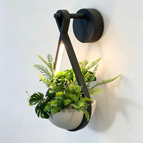 IP54 Waterproof Dusk-to-Dawn Wall Lamp with Planter, 8W High CRI97 LED Grow Light 3000K Warm White, Outdoor Plant Holder Sconce for Porch Patio Garage
