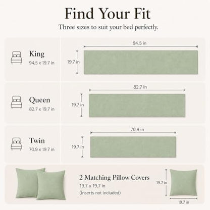 Solid Bed Runner Set,2 Pillow Covers,Sage Green,70.9x19.7in - color: Sage Green, size: Twin/Twin XL