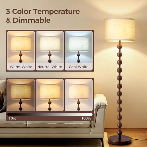 62" Farmhouse Floor Lamp with Remote, Dimmable Standing Lamp, Walnut Grain - color: Walnut Wood Grain
