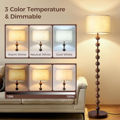 62" Farmhouse Floor Lamp with Remote, Dimmable Standing Lamp, Walnut Grain - color: Walnut Wood Grain