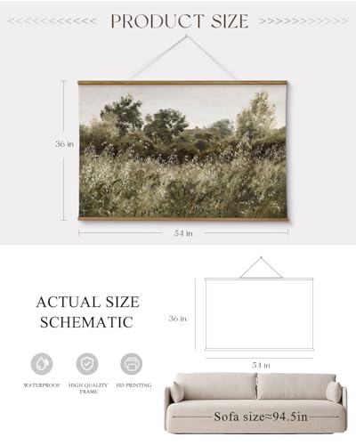 ARPEOTCY Extra Large Framed Wall Art, Retro Meadow Landscape Print,36x54In - color: Tall Grass