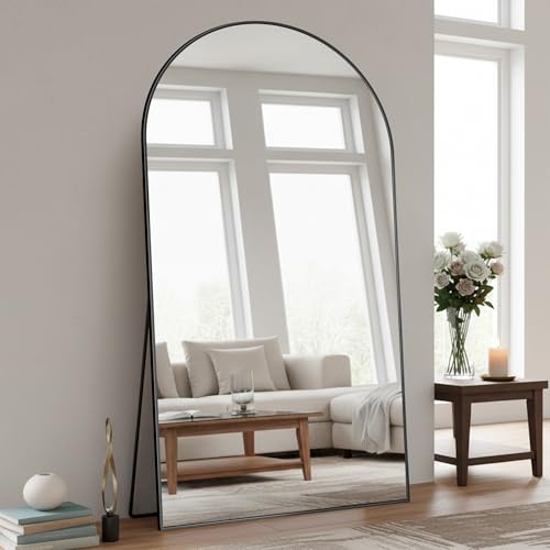 Full Length Mirror, 86"x46" Arched Floor Mirror, Black - color: Black, size: 86"L x 46"W