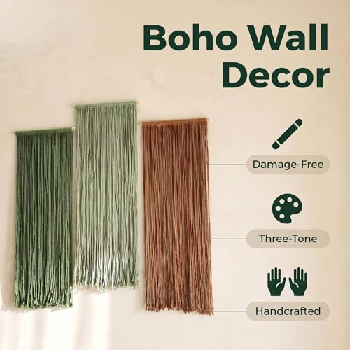 Jditngp 3PCS Nordic Home Large Wall Art Decor Hand Woven Bohemian Tassel Wall Hanging Decoration Tapestry Gradient Green brown Living Room Bedroom Entrance Hall Wall Art 31.5''Lx11.8''W - color: brown3