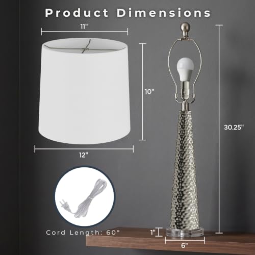 Lavish Home Table Lamps, Silver, Set of 2, 12” x 30.25”