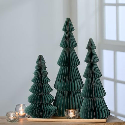 Pine Set of 3 Winter Honeycomb Paper Trees (Large Set 3 Pine) - color: Large Set 3 Pine
