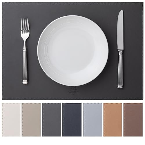 Baroyal Faux Leather Placemats Set of 4 Vinyl Washable Wipeable Table Mats for Kitchen Dining Table Heat Resistant Waterproof Modern Indoor/Outdoor Placemats Non-Slip Easy Clean Place Mats (Dark Gray) - color: B-dark Gray