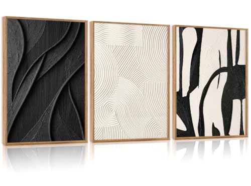CHDITB 3D Textured Black White Framed Wall Art, Minimalist Relief Painting | Modern Wall Decor Line Canvas Poster, Neutral Abstract Prints, Wabi Sabi Textured Art For Living Room Office 12x16 In - color: 3d Black White