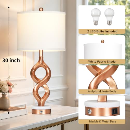 Cinyirong 30" Tall Rose Gold Table Lamps Set of 2 for Living Room & Bedroom - color: Rose Gold (2 Pack)