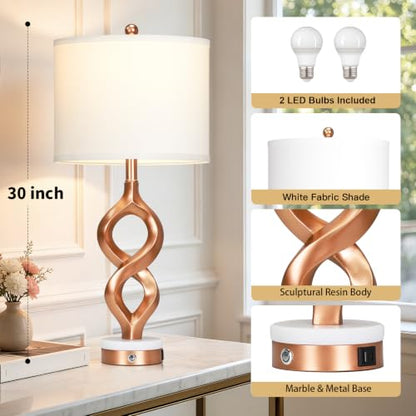 Cinyirong 30" Tall Rose Gold Table Lamps Set of 2 for Living Room & Bedroom - color: Rose Gold (2 Pack)
