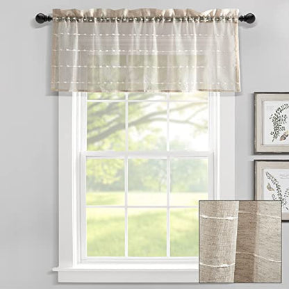 Lush Decor Farmhouse Textured Sheer Window Curtain Valance, 52"W x18"L, Neutral - color: Neutral