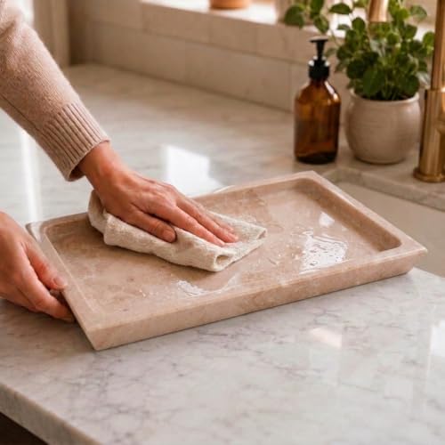 Rectangle Marble Tray for Vanity & Bathroom Counter, 12" Serving Tray - color: Verona