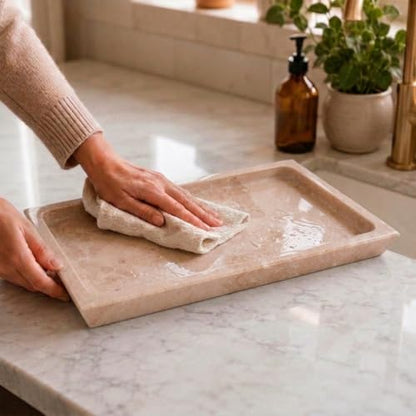 Rectangle Marble Tray for Vanity & Bathroom Counter, 12" Serving Tray - color: Verona