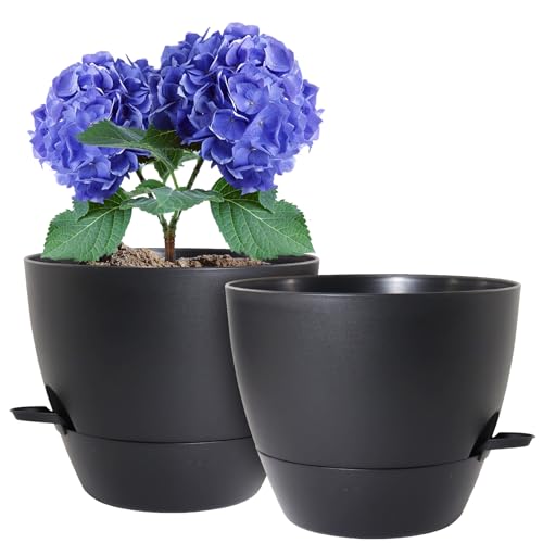 WSMKSZ 10 inch Self Watering Pots, 2 Pack Plastic Planters with Mesh Drainage Holes for Garden Plants and Flower, Plants Pots with Deep Reservoir for Indoor Outdoor Plants, Black - color: Black, size: 10inch 2pcs