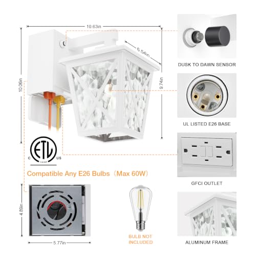 Ehaho Porch Light with GFCI Outlet Aircraft Grade Aluminum Alloy-White 2PCS - color: White, size: 2PCS