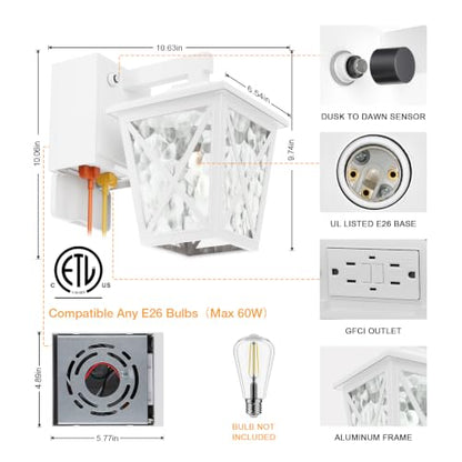 Ehaho Porch Light with GFCI Outlet Aircraft Grade Aluminum Alloy-White 2PCS - color: White, size: 2PCS