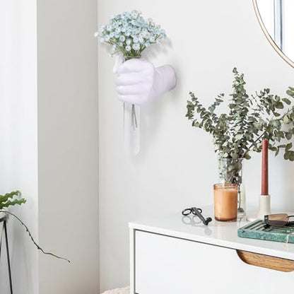 Creative Wall Hanging Sculpture, Funky White Hand Vases Home Decor, Artistic Hanging Hand Sculptures with Test Tube Vases, Unique Wall Art Statue - color: White