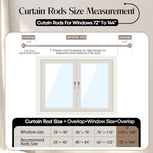 SIMEWIN Heavy Duty Curtain Rods 72 to 144 Inches, 1 Inch Silver for Bedroom, Living Room, Patio, Kitchen, Adjustable With Classic Finials, Silver Finishing - color: Silver, size: 28"-144"