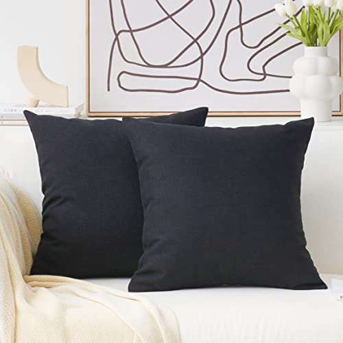 Home Brilliant Lined Linen Throw Pillow Cover Pillow Cushion Cover Decorative Burlap, Set of 2, 16 x 16 inches, Black - color: Black, size: 16" x 16" (Pack of 2)