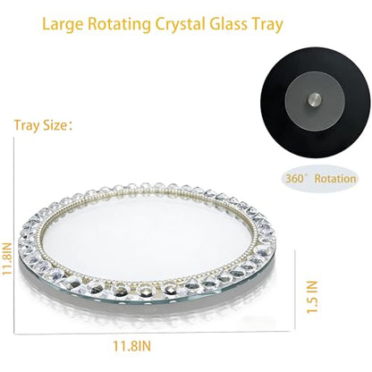 Large Round Crystal Tray, 12"x12" Silver Rotatable Perfume Tray - color: Silver D