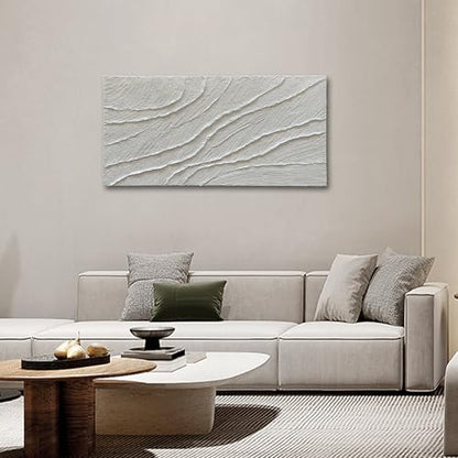 NANKAI Art Hand-Painted 24x48-inch White Texture Art Oil Painting, Modern Abstract Art, Large-Scale Home Wall Decoration - color: Nkhb328