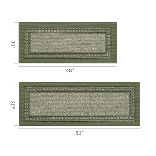 hicorfe Kitchen Runner Rugs,Set of 2 Non Slip Kitchen Mats for Floor - color: Green, size: 20"x59"+20"x48"