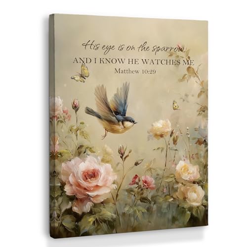 XINCEYWJ Vintage Christian Bird Floral Wall Art Decor, Religious Bible Verse Canvas Art Prints Framed, Floral Bird Scripture Pictures Wall Decorations for Home Bedroom Living Room Church, 11x14 Inches - color: spring bird