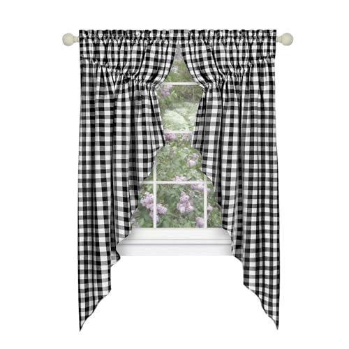 Buffalo Check Gathered Swag Curtain Pair, 72 x 63 in, Black & White Plaid - color: Black/White, size: 72"W x 63"L (Pack of 1)