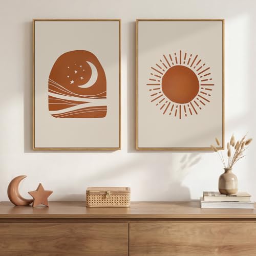 Framed Abstract Boho Mid Century Modern Canvas Wall Art Bedroom, 16x24 Inch - color: Neutral Terracotta Beige, size: 16" W x 24" H x 2Pcs