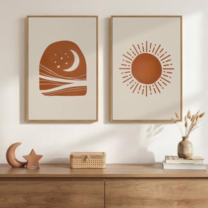 Framed Abstract Boho Mid Century Modern Canvas Wall Art Bedroom, 16x24 Inch - color: Neutral Terracotta Beige, size: 16" W x 24" H x 2Pcs