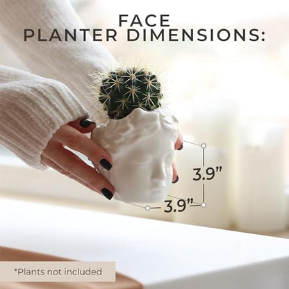 Small Head Planter - Ceramic Face Planter Pots for Indoor Plants, Cute Funny Succulent Pot with Drainage Hole, Unique Gift, 3.9" - color: White