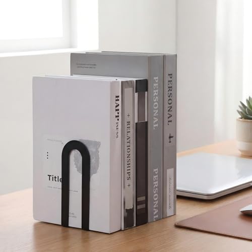Chunful 6 Pcs Metal Bookends, Black, Round - color: Black, size: Round