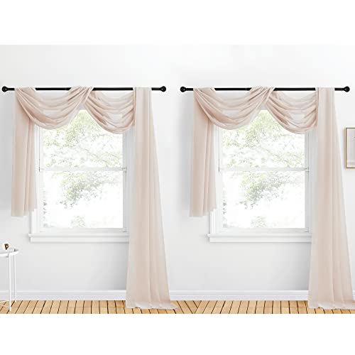 NICETOWN 2 Panels Taupe Sheer Window Scarf Valances W60 x L216, Decorative Soft Voile Textured DIY Bed Canopy Curtains for Party/Wedding/Nursery - color: Taupe