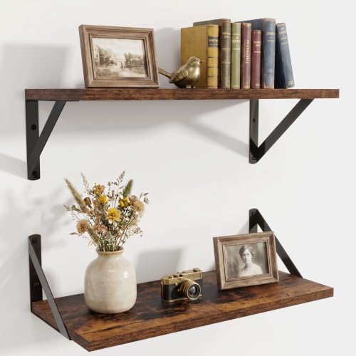 Axeman 18 Inch Floating Shelves, 8 Inch Deep Brown Wall Shelves Set of 2 - color: Rustic Brown, size: 18 Inch